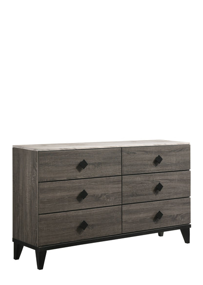 61" Gray Solid and Manufactured Wood Six Drawer Double Dresser