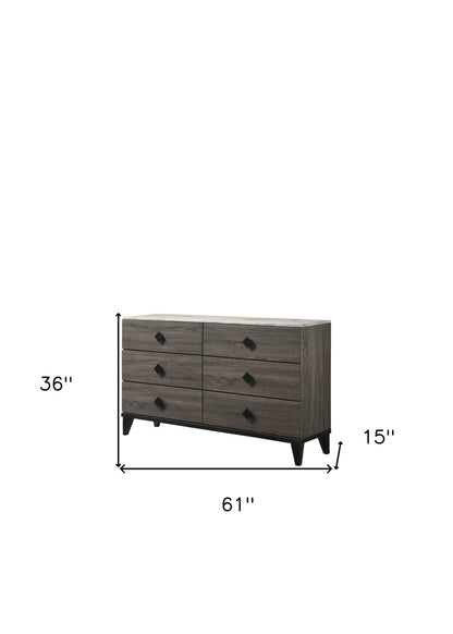 61" Gray Solid and Manufactured Wood Six Drawer Double Dresser