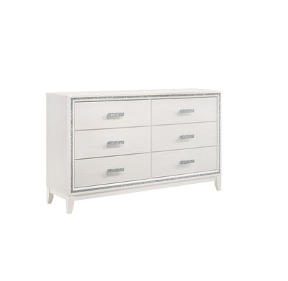 63" White Solid and Manufactured Wood Six Drawer Double Dresser