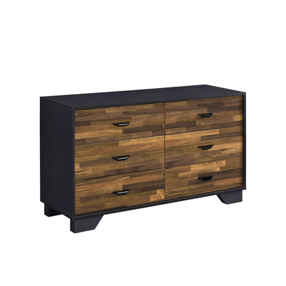 47" Walnut Black And Finish Manufactured Wood Six Drawer Double Dresser