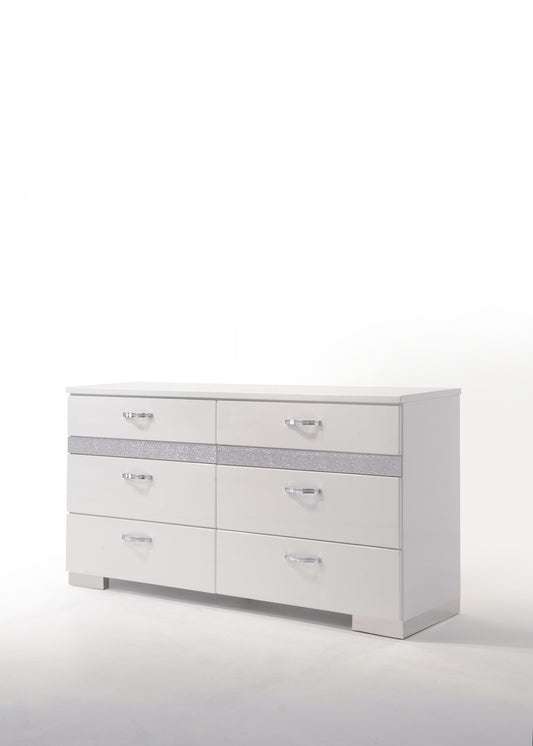 63" White High Gloss Manufactured Wood Eight Drawer Double Dresser