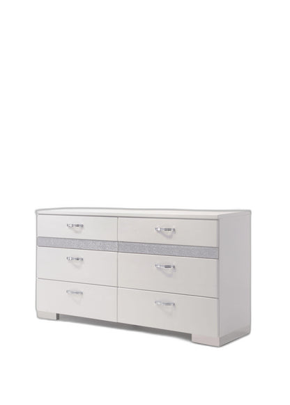 63" White High Gloss Manufactured Wood Eight Drawer Double Dresser