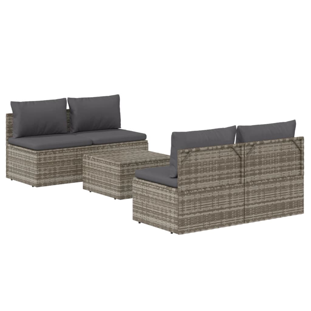 5 Piece Patio Lounge Set with Cushions Gray Poly Rattan