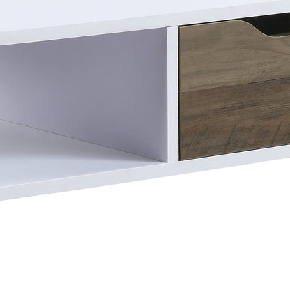 44" Black And White Melamine Veneer And Metal Rectangular Coffee Table With Drawer And Shelf