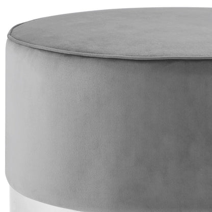 31" Gray Velvet and Silver Round Cocktail Ottoman