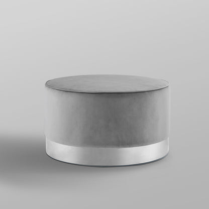 31" Gray Velvet and Silver Round Cocktail Ottoman