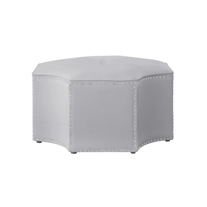 33" White Faux Leather Tufted Octagonal Cocktail Ottoman