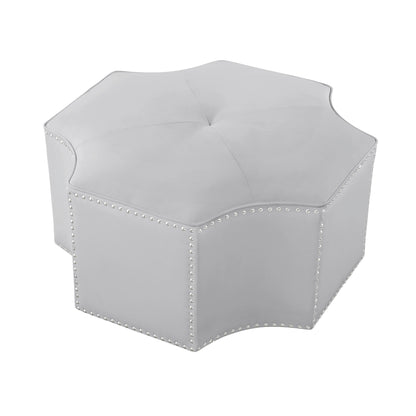 33" White Faux Leather Tufted Octagonal Cocktail Ottoman