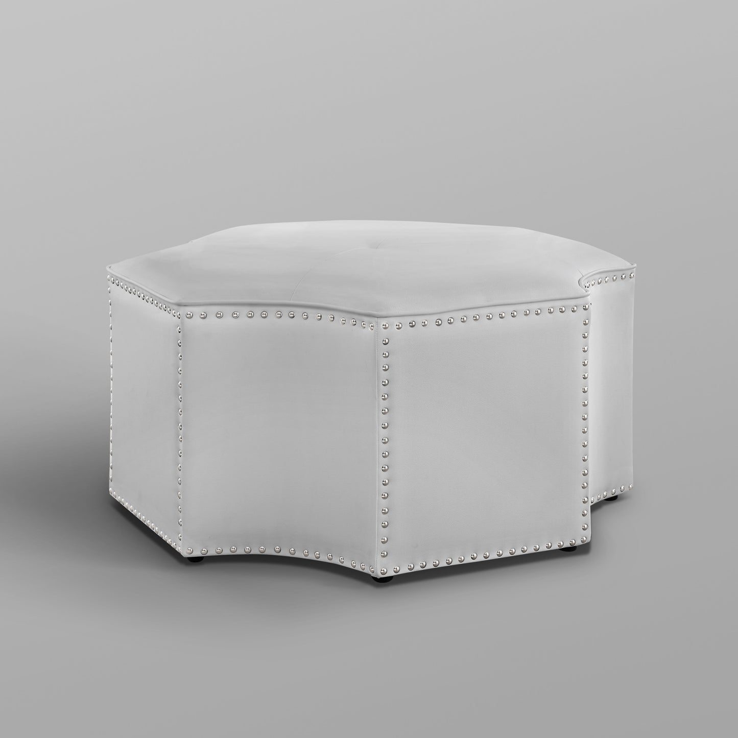 33" White Faux Leather Tufted Octagonal Cocktail Ottoman