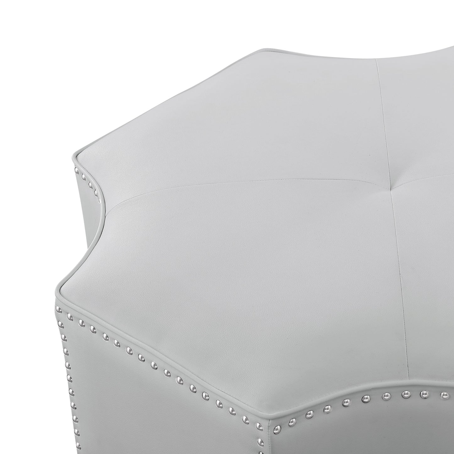 33" White Faux Leather Tufted Octagonal Cocktail Ottoman