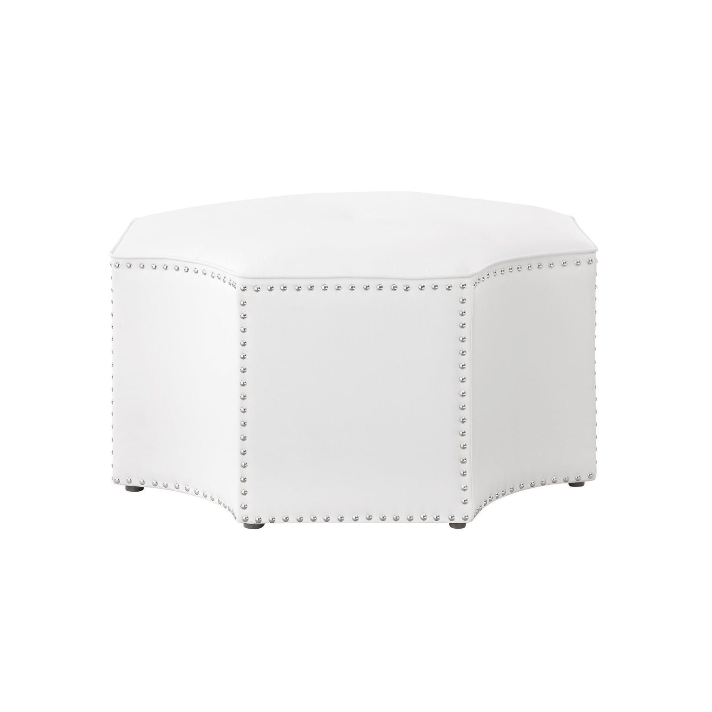 33" White Faux Leather Tufted Octagonal Cocktail Ottoman