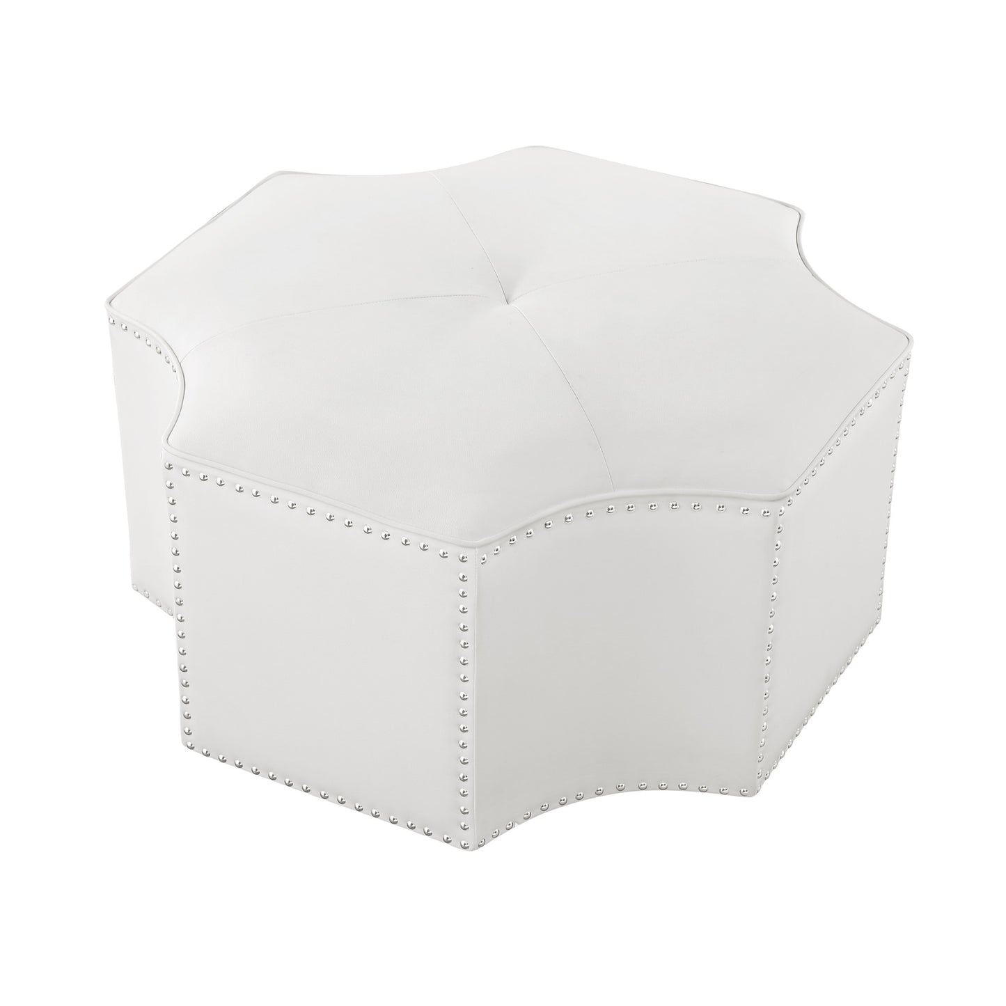 33" White Faux Leather Tufted Octagonal Cocktail Ottoman