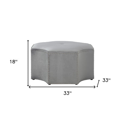 33" White Faux Leather Tufted Octagonal Cocktail Ottoman