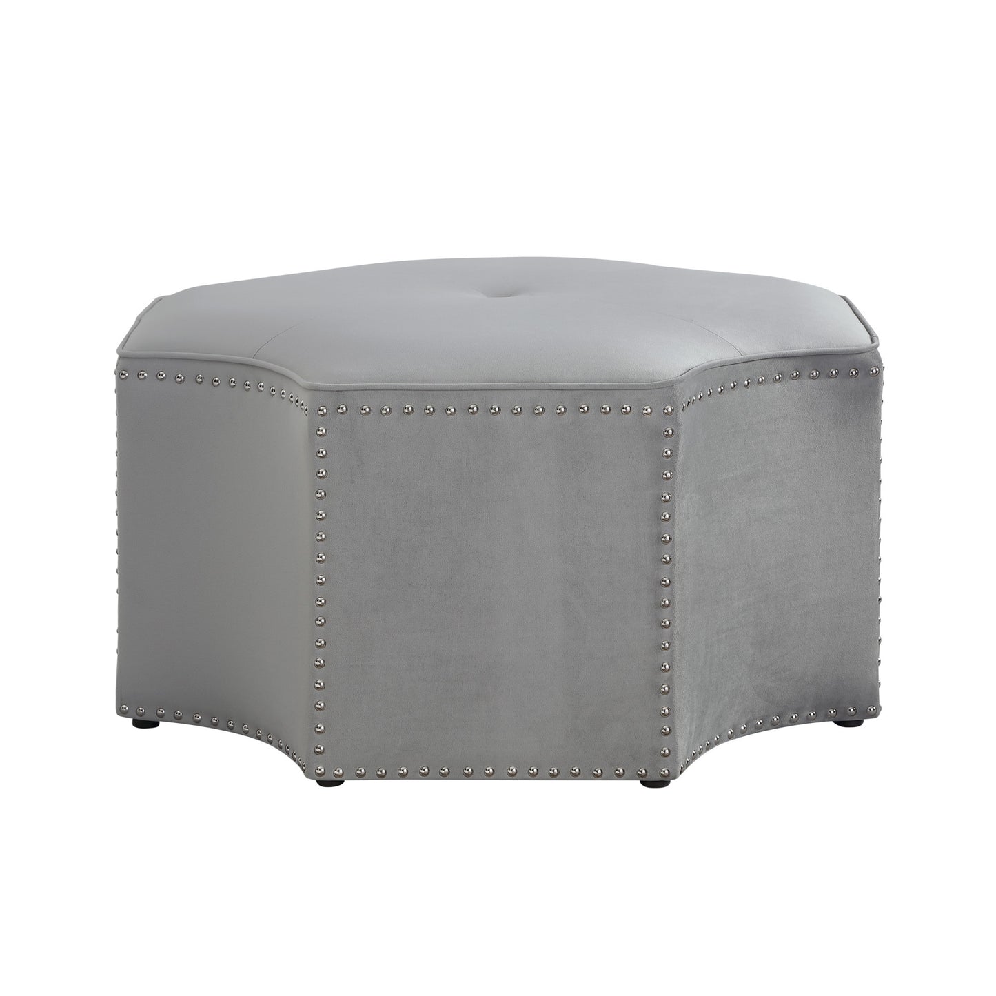 33" White Faux Leather Tufted Octagonal Cocktail Ottoman