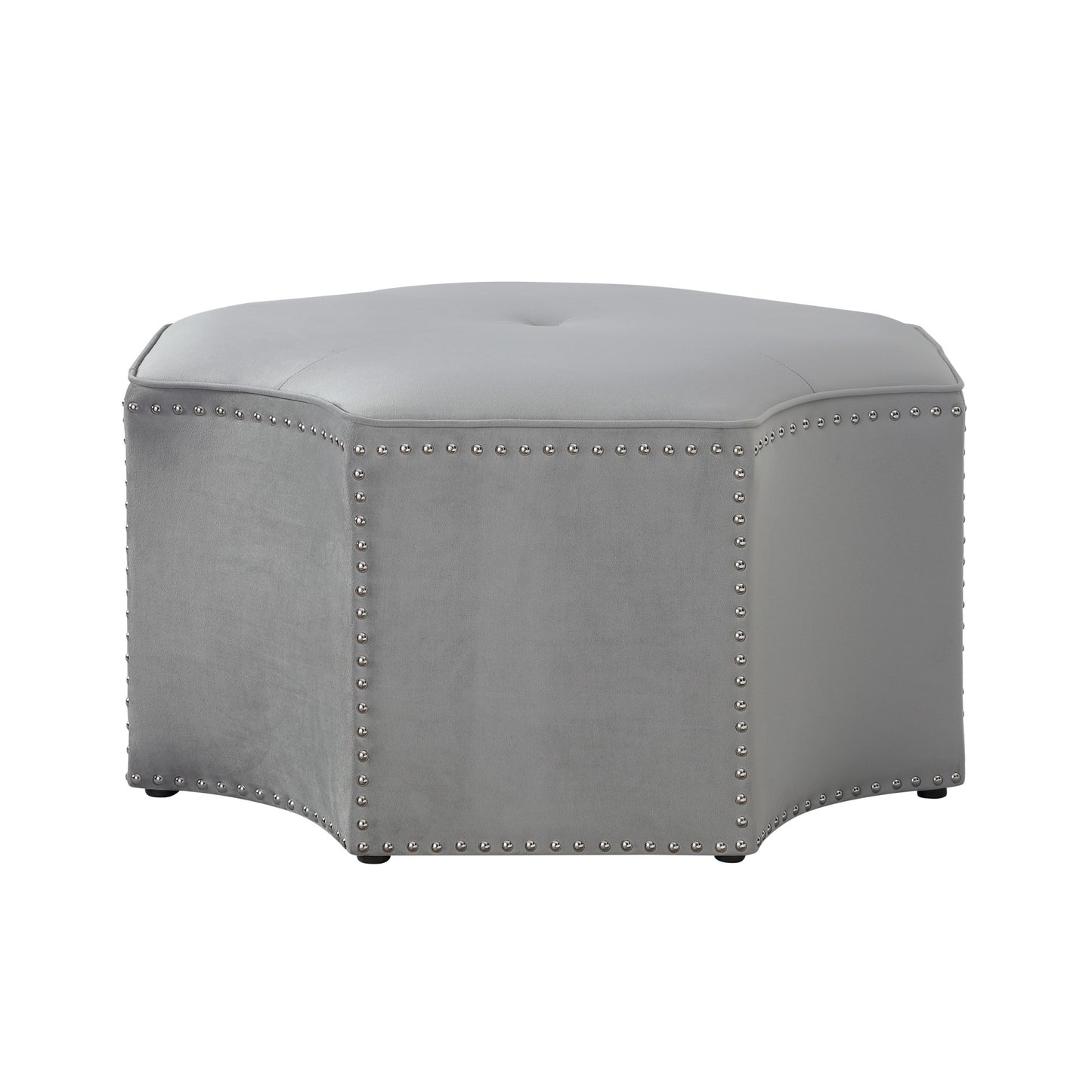 33" White Faux Leather Tufted Octagonal Cocktail Ottoman