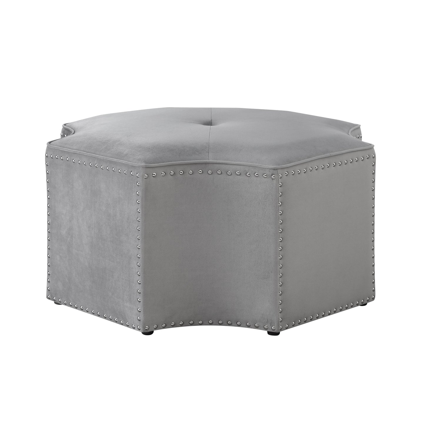 33" White Faux Leather Tufted Octagonal Cocktail Ottoman