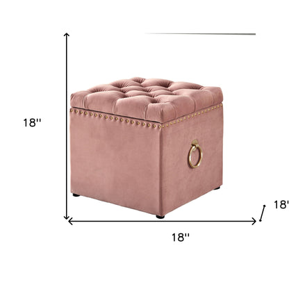 18" Blush Velvet And Black Tufted Storage