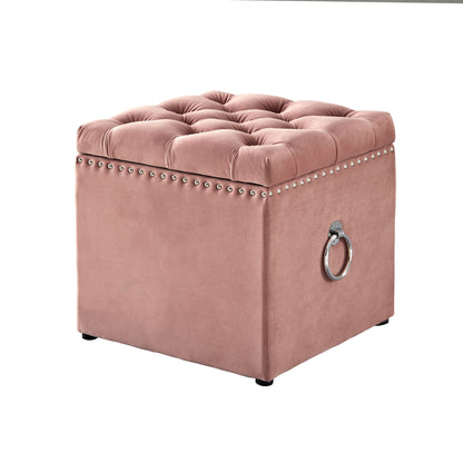 18" Blush Velvet And Black Tufted Storage