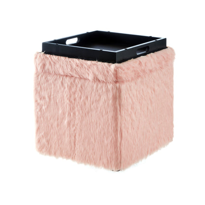 18" Blush Faux Fur And Black Storage