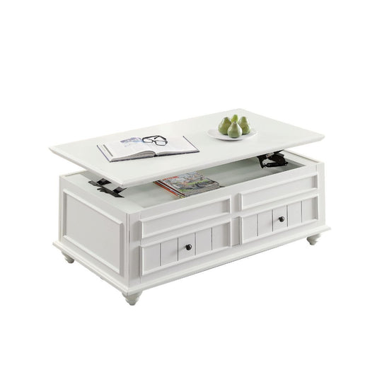 48" White Lift Top Coffee Table With Two Drawers