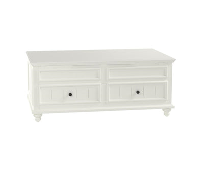 48" White Lift Top Coffee Table With Two Drawers