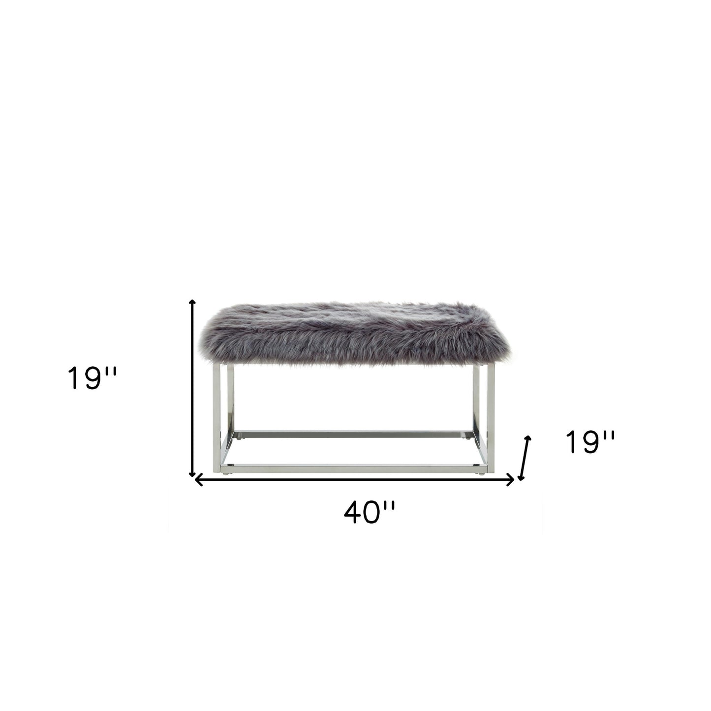 40" Gray And Silver Upholstered Faux Fur Bench