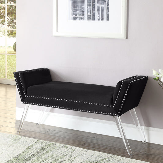 45" Black And Clear Upholstered Velvet Bench