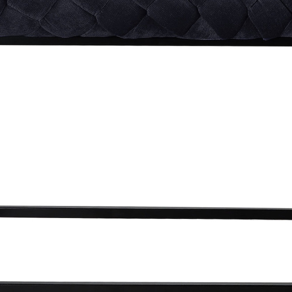 39" Navy Blue and Black Velvet Upholstered Bench