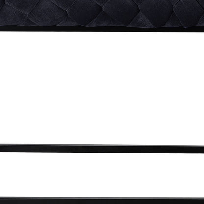 39" Navy Blue and Black Velvet Upholstered Bench