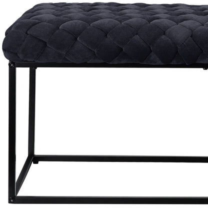 39" Navy Blue and Black Velvet Upholstered Bench