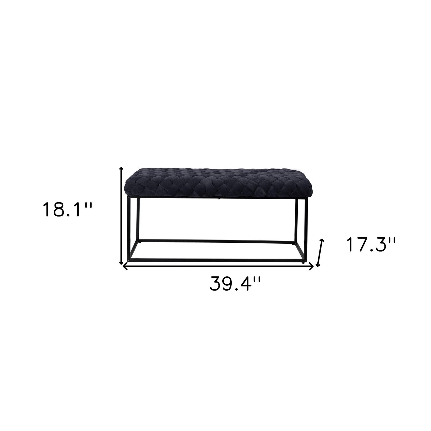 39" Navy Blue and Black Velvet Upholstered Bench