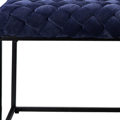 39" Navy Blue and Black Velvet Upholstered Bench