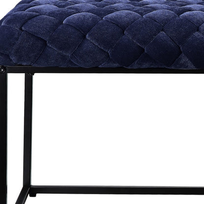 39" Navy Blue and Black Velvet Upholstered Bench