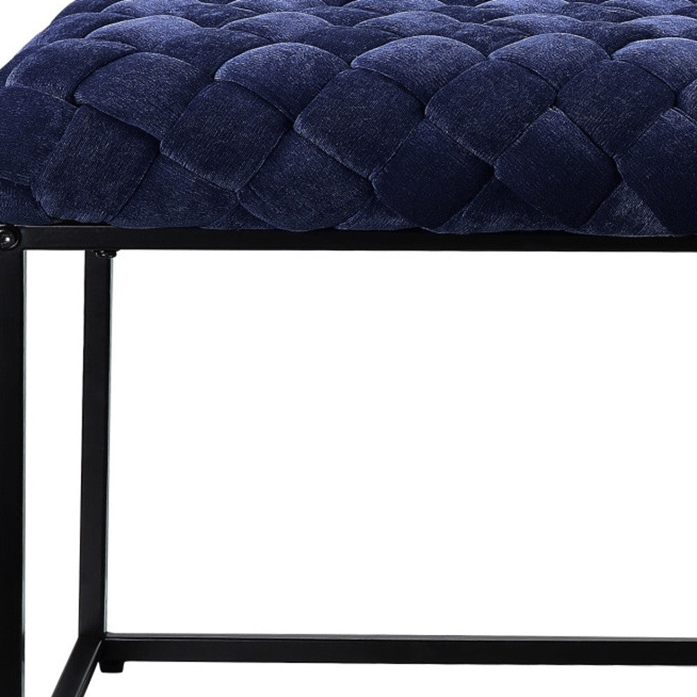 39" Navy Blue and Black Velvet Upholstered Bench