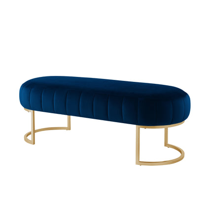 53" Navy Blue and Gold Tufted Velvet Upholstered Bench