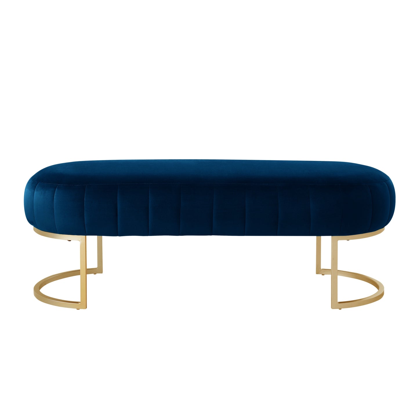 53" Navy Blue and Gold Tufted Velvet Upholstered Bench