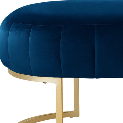 53" Navy Blue and Gold Tufted Velvet Upholstered Bench