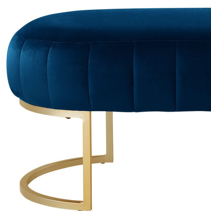 53" Navy Blue and Gold Tufted Velvet Upholstered Bench