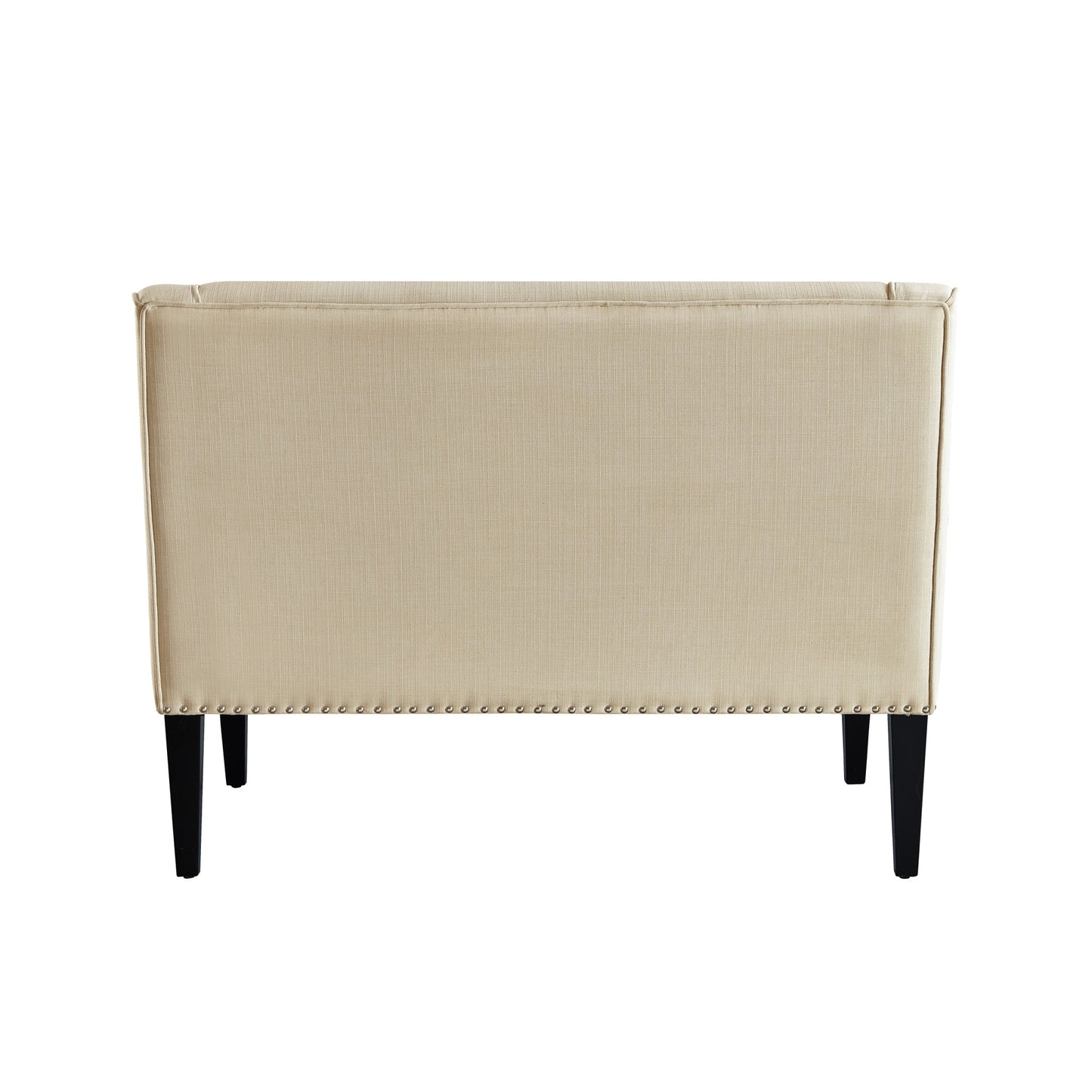 45" Light Gray And Black Upholstered Linen Bench