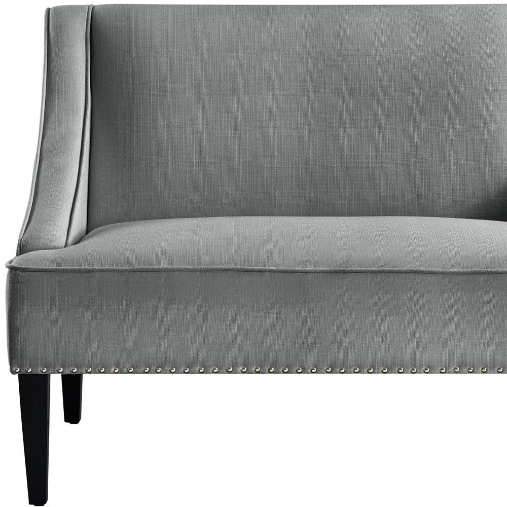 45" Light Gray And Black Upholstered Linen Bench