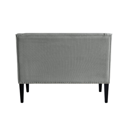 45" Light Gray And Black Upholstered Linen Bench