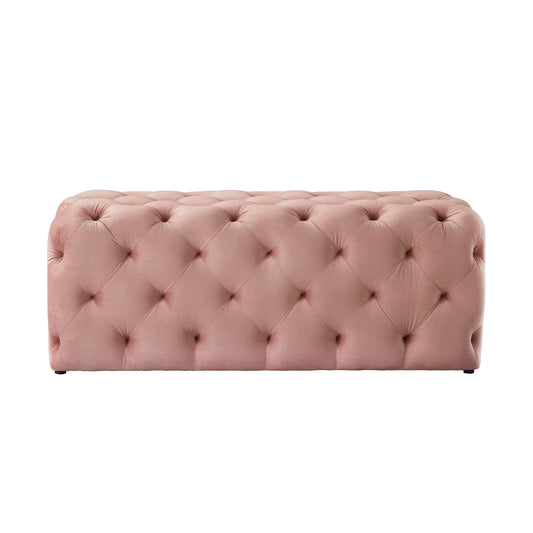 48" Blush And Black Upholstered Velvet Bench