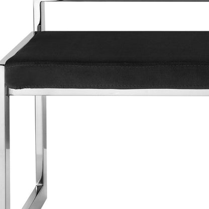 48" Black and Silver Velvet Upholstered Bench