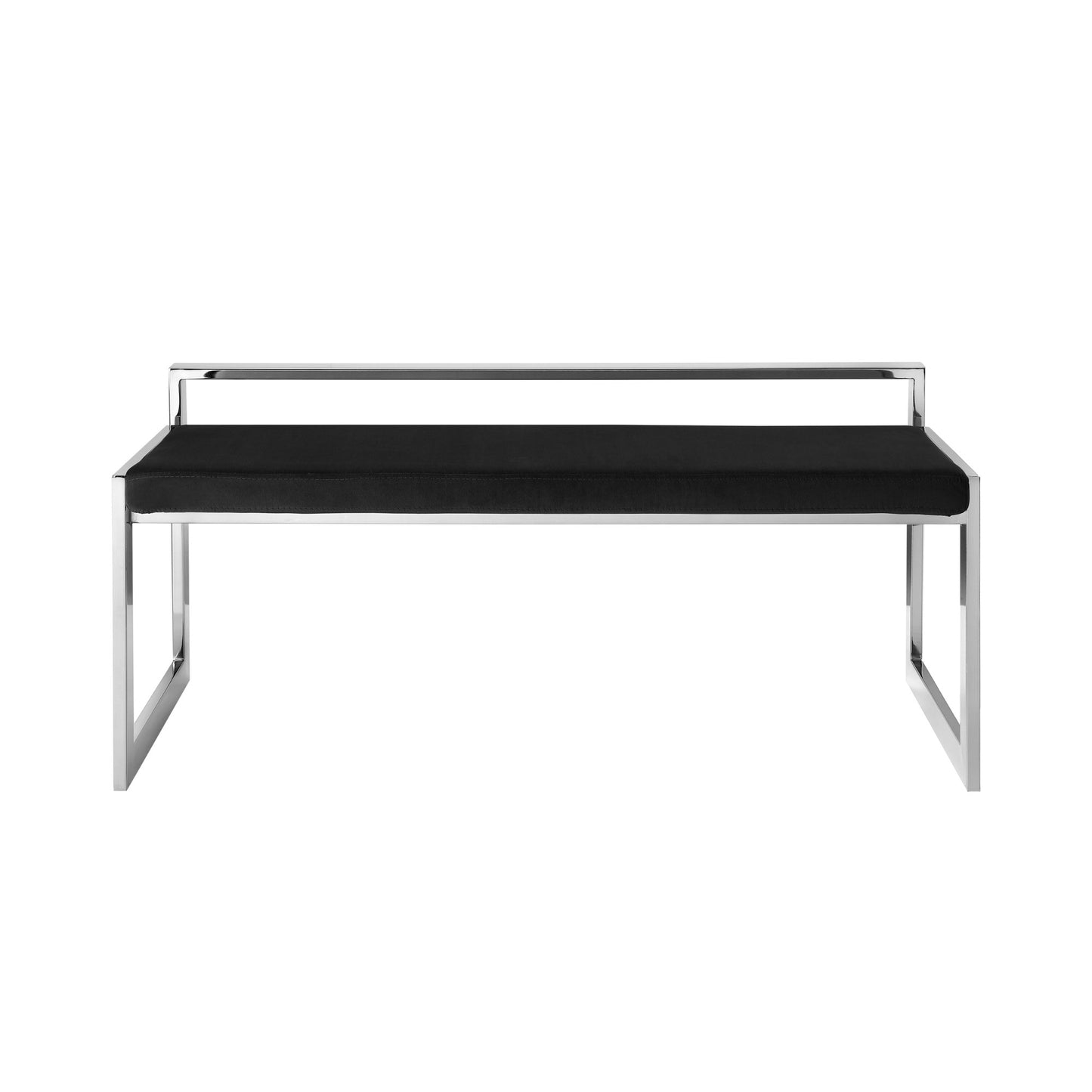 48" Black and Silver Velvet Upholstered Bench