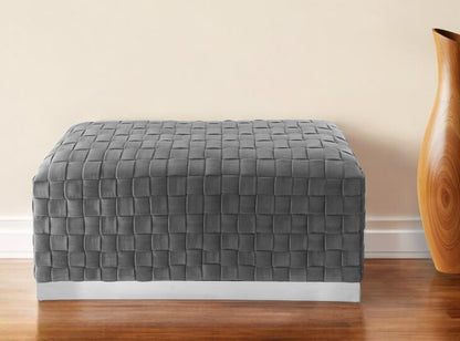 40" Gray And Silver Upholstered Velvet Bench