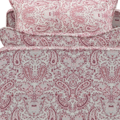 53" Red and Ivory Upholstered Linen Paisley Bench