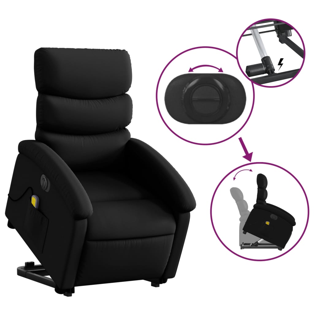 Electric Stand up Massage Recliner Chair Black Faux Leather