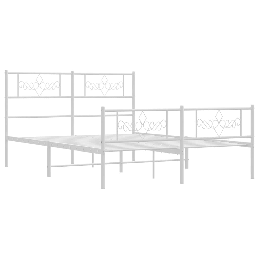 Metal Bed Frame without Mattress with Footboard White 59.1"x78.7"