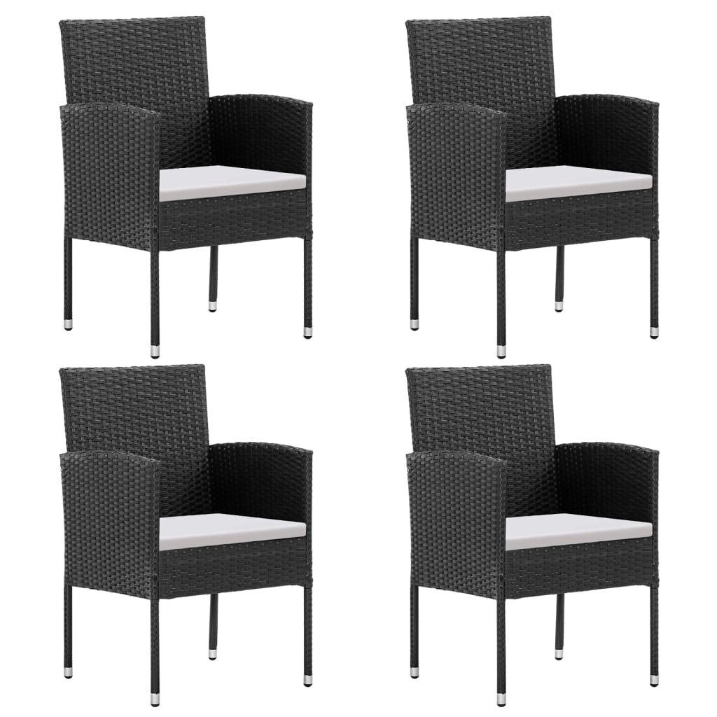 5 Piece Patio Dining Set with Cushions Black Poly Rattan