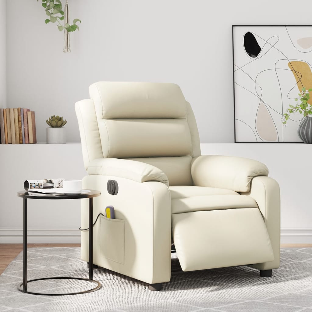 Electric Massage Recliner Chair Cream Faux Leather